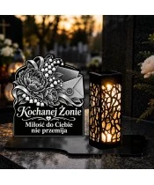 Znicz solarny LED XL dla żony - List wiecznej miłości - grawer - na grobie wieczorem