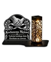 Znicz solarny LED XL dla męża - Uścisk na zawsze - grawer - białe tło