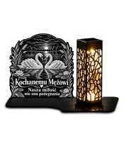Znicz solarny LED XL dla męża - Łabędzie wiernej miłości - grawer - białe tło
