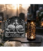 Znicz solarny LED XL dla męża - Łabędzie wiernej miłości - grawer - na grobie