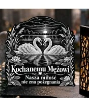 Znicz solarny LED XL dla męża - Łabędzie wiernej miłości - grawer - zbliżenie