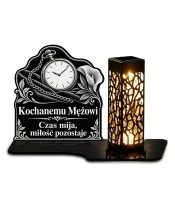 Znicz solarny LED XL dla męża - Czas mija, miłość zostaje - grawer - białe tło