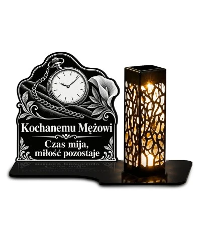 Znicz solarny LED XL dla męża - Czas mija, miłość zostaje - grawer - białe tło