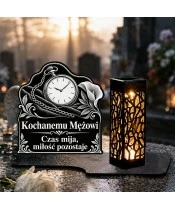 Znicz solarny LED XL dla męża - Czas mija, miłość zostaje - grawer - na grobie