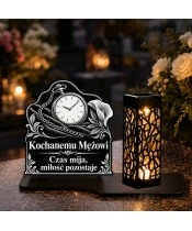 Znicz solarny LED XL dla męża - Czas mija, miłość zostaje - grawer - na grobie w dzień