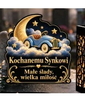 Znicz solarny LED XL dla synka - Autko wśród gwiazd - zbliżenie