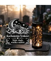 Znicz solarny LED XL dla synka - Autko wśród gwiazd - grawer - na grobie
