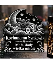 Znicz solarny LED XL dla synka - Autko wśród gwiazd - grawer - zbliżenie