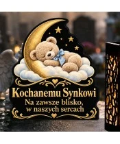 Znicz solarny LED XL dla synka - Miś pod księżycem - zbliżenie