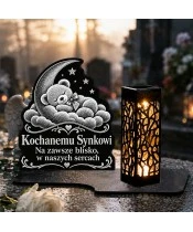 Znicz solarny LED XL dla synka - Miś pod księżycem - grawer - na grobie