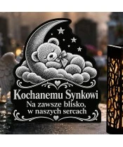 Znicz solarny LED XL dla synka - Miś pod księżycem - grawer - zbliżenie