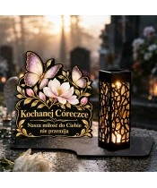 Znicz solarny LED XL dla córki - Motyle czułej pamięci - na grobie