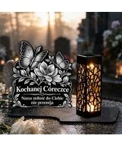 Znicz solarny LED XL dla córki - Motyle czułej pamięci - grawer - na grobie