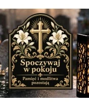 Duży znicz solarny LED XL - Krzyż i białe lilie - zbliżenie