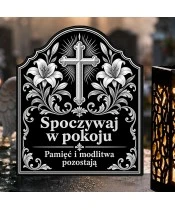 Duży znicz solarny LED XL - Krzyż i białe lilie - grawer - zbliżenie