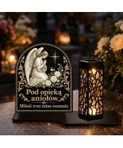 Duży znicz solarny LED XL - Anioł cichej modlitwy - na grobie w dzień