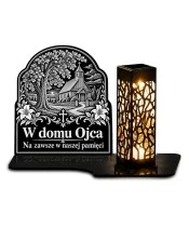 Duży znicz solarny LED XL - Kościółek pod lipą - grawer - białe tło