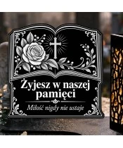 Duży znicz solarny LED XL - Otwarta księga pamięci - grawer - zbliżenie