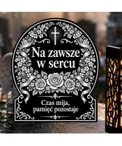 Duży znicz solarny LED XL - Wianek niezapominajek - grawer - zbliżenie