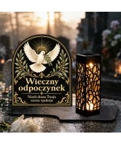 Duży znicz solarny LED XL - Gołąb pokoju - na grobie w dzień