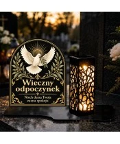 Duży znicz solarny LED XL - Gołąb pokoju - na grobie wieczorem