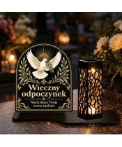 Duży znicz solarny LED XL - Gołąb pokoju - na grobie w dzień