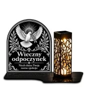 Duży znicz solarny LED XL - Gołąb pokoju - grawer - białe tło
