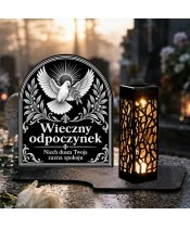 Duży znicz solarny LED XL - Gołąb pokoju - grawer - na grobie w dzień