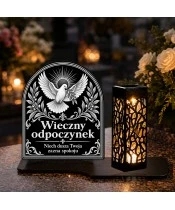 Duży znicz solarny LED XL - Gołąb pokoju - grawer - na grobie w dzień