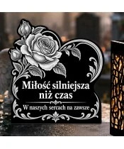 Duży znicz solarny LED XL - Serce i herbaciana róża - grawer - zbliżenie