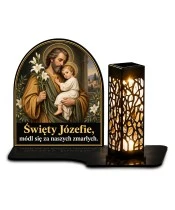 Duży znicz solarny LED XL - Święty Józef - białe tło
