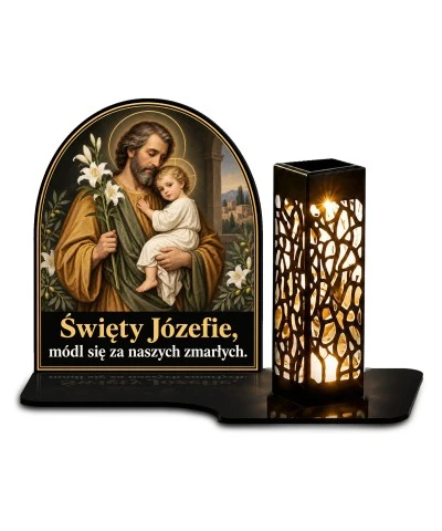 Duży znicz solarny LED XL - Święty Józef - białe tło