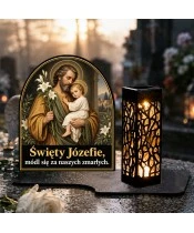 Duży znicz solarny LED XL - Święty Józef - na grobie w dzień