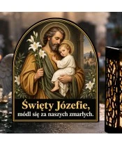 Duży znicz solarny LED XL - Święty Józef - zbliżenie