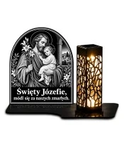 Duży znicz solarny LED XL - Święty Józef - grawer - białe tło