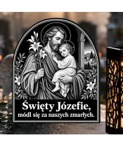 Duży znicz solarny LED XL - Święty Józef - grawer - zbliżenie