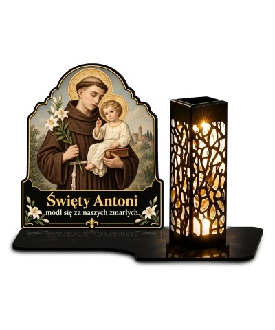 Duży znicz solarny LED XL - Święty Antoni - białe tło