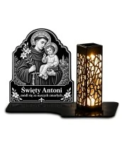 Duży znicz solarny LED XL - Święty Antoni - grawer - białe tło