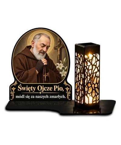 Duży znicz solarny LED XL - Święty Ojciec Pio - białe tło