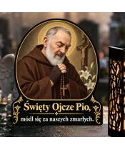 Duży znicz solarny LED XL - Święty Ojciec Pio - zbliżenie