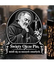 Duży znicz solarny LED XL - Święty Ojciec Pio - grawer - zbliżenie