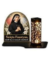 Duży znicz solarny LED XL - Święta Faustyna - białe tło