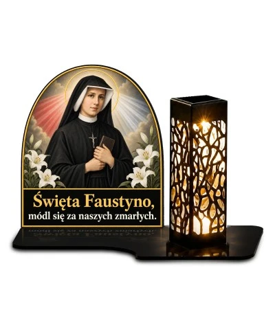 Duży znicz solarny LED XL - Święta Faustyna - białe tło