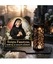 Duży znicz solarny LED XL - Święta Faustyna - na grobie w dzień