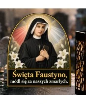 Duży znicz solarny LED XL - Święta Faustyna - zbliżenie