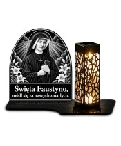 Duży znicz solarny LED XL - Święta Faustyna - grawer - białe tło