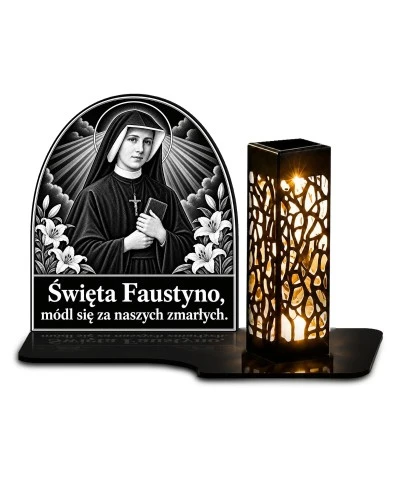 Duży znicz solarny LED XL - Święta Faustyna - grawer - białe tło