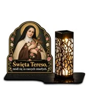 Duży znicz solarny LED XL - Święta Teresa - białe tło