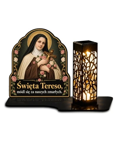 Duży znicz solarny LED XL - Święta Teresa - białe tło