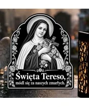 Duży znicz solarny LED XL - Święta Teresa - grawer - zbliżenie